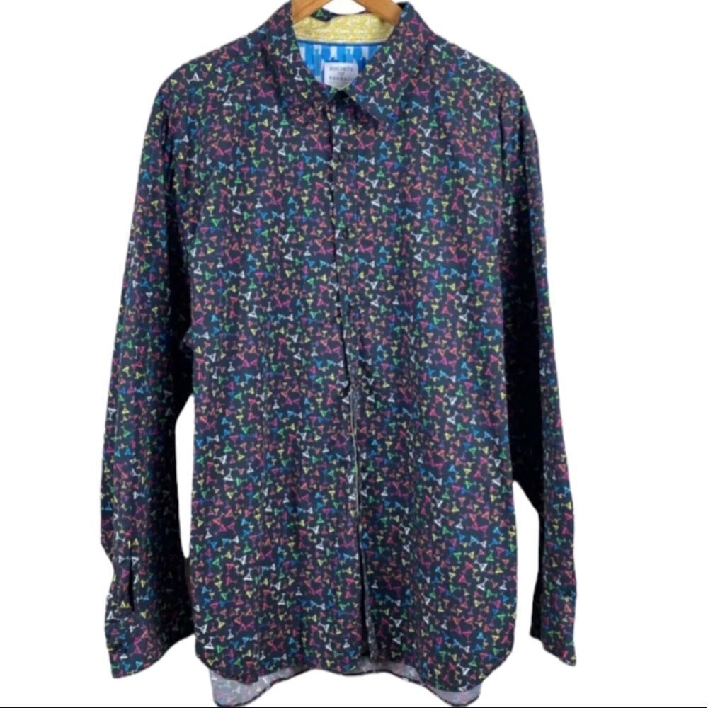 Society Of Threads Dress Shirt XXL Martini Glass Button Up Slim Fit Stretch
